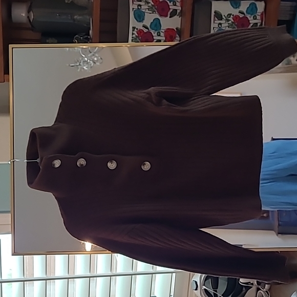 Crescent Cora Funnel Neck Sweater Partial Button Placket Slouchy Mock M - Picture 9 of 13